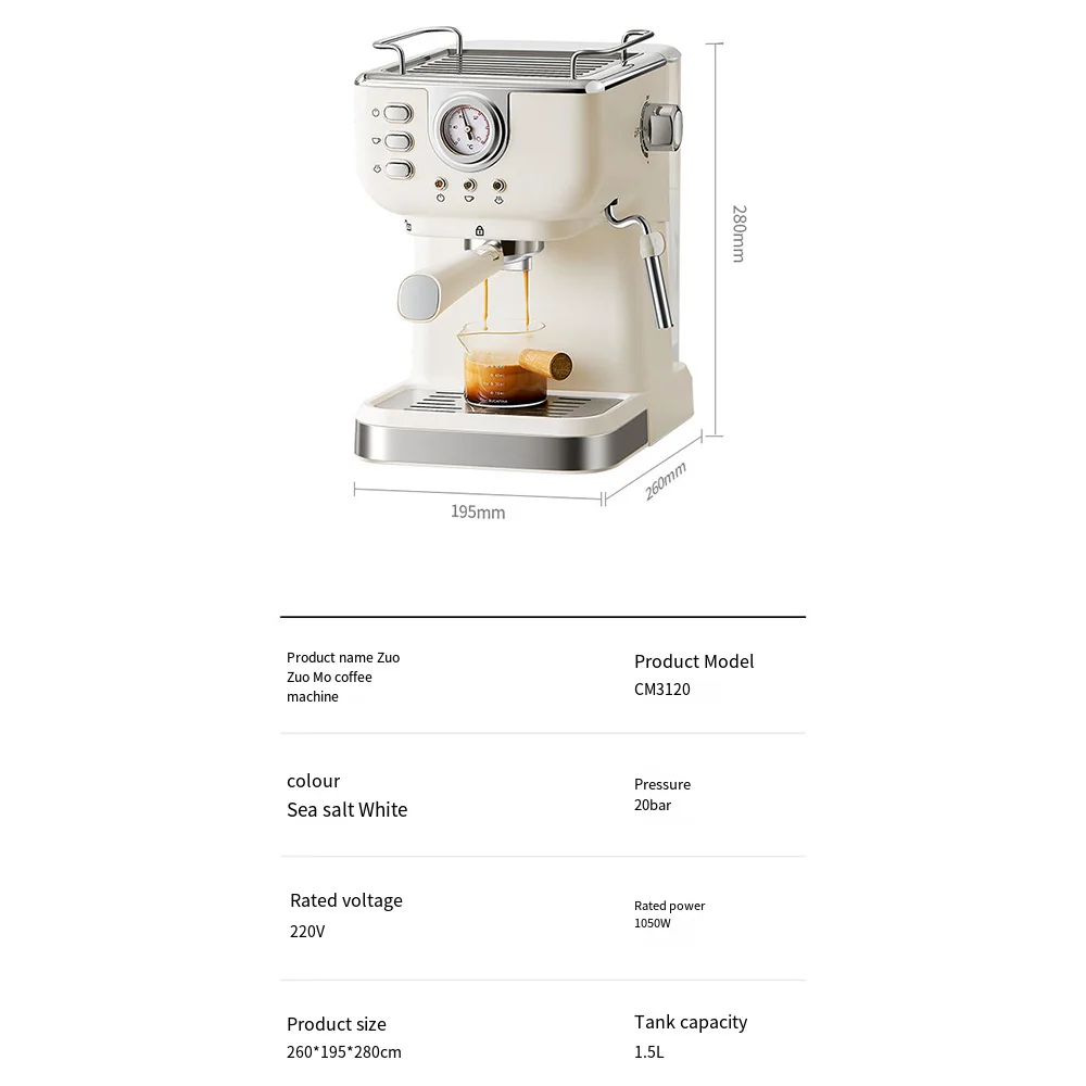 1050W Household 20bar Electric Coffee Maker Semi-automatic Italian Espresso Coffee Machine High Pressure Steam Milk Foam Machine