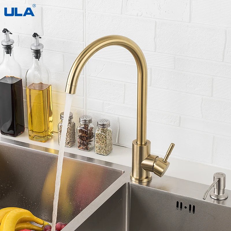 ULA Black Gold Kitchen Faucet Mixer Hot Cold Water Tap Nozzle Stainless Steel 360 Rotate Faucet Tap Deck Mount Sink Mixer Taps