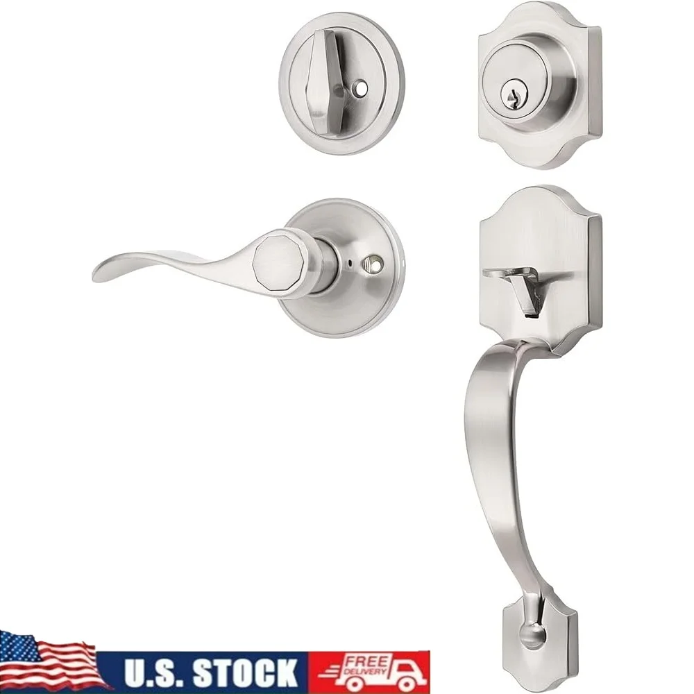 

Single Cylinder Deadbolt Handle Set Reversible Door Lever Heavy Duty Zinc Alloy Front Entrance Security Exterior Door Handle