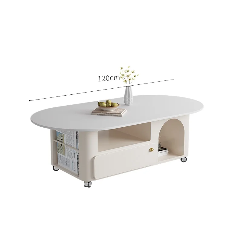 

Cream wind rock board coffee table household living room small apartment pulley storage trolley can be moved