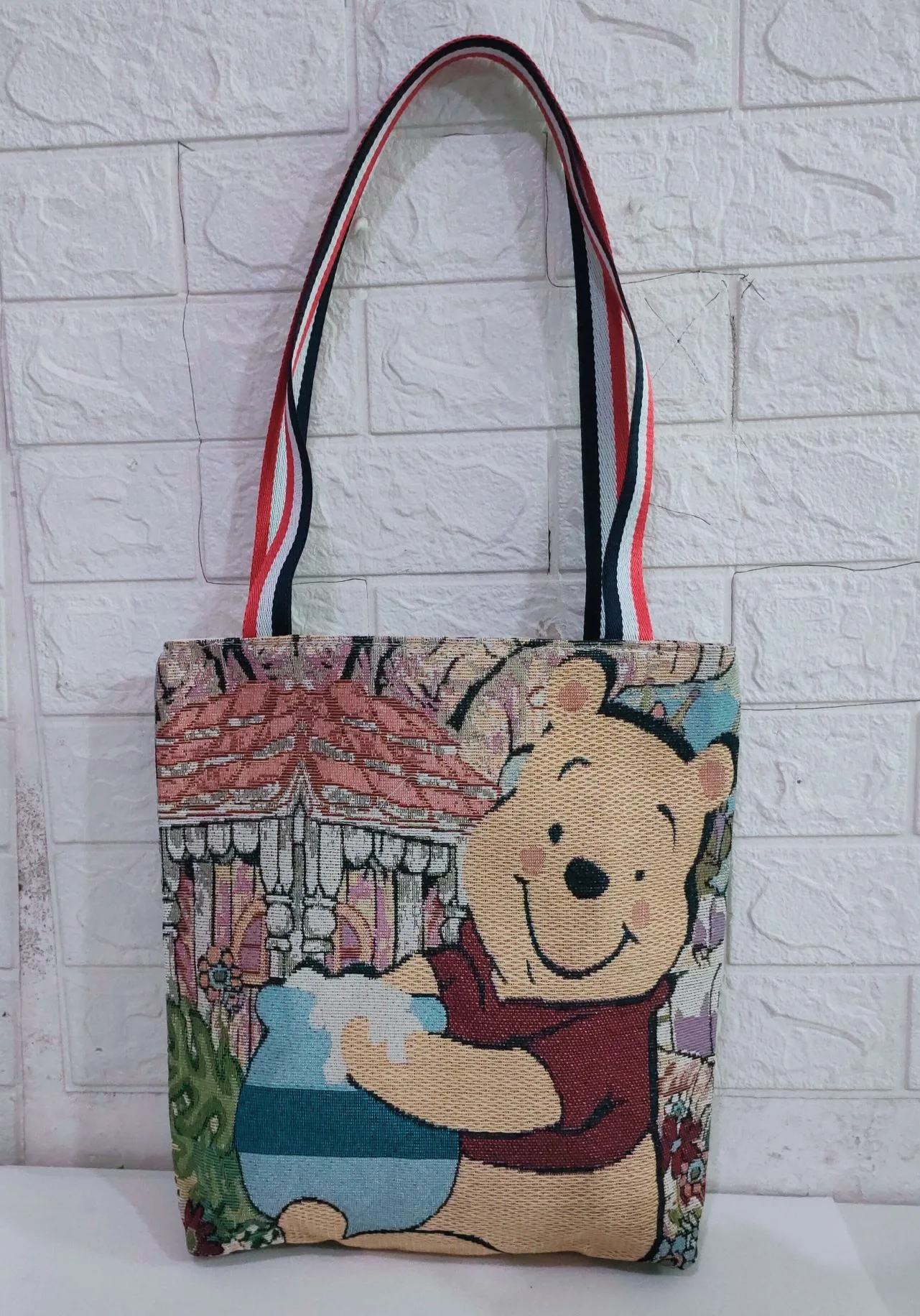 2022 New Canvas Reversible Embroidered Tote Bag Trendy Mickey And Winnie the Pooh One Shoulder Bags Casual Cute Print Handbags