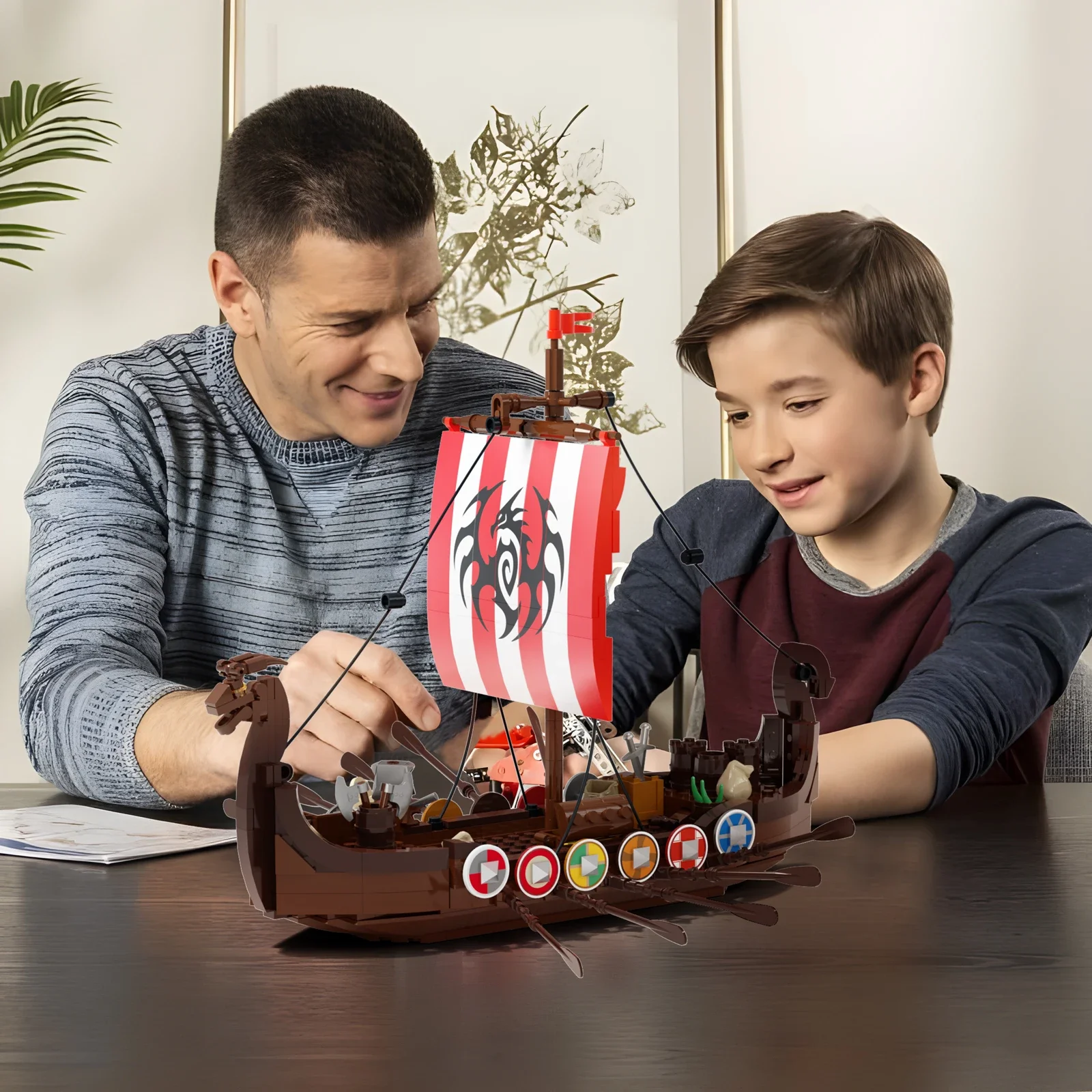 Bloques de construcción de barco Vikinged para niños, juguete de ladrillos para armar Barco de navegación de aventura en el océano, ideal para