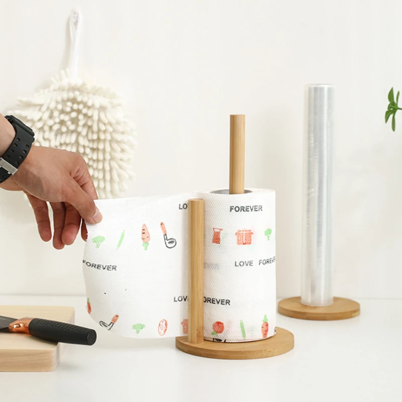 

Держатель для бумажных полотенец из бамбука для кухни и столовой, вертикальная деревянная подставка для рулонной бумаги, держатель для пищевой пленки и тряпок, органайзер для дома