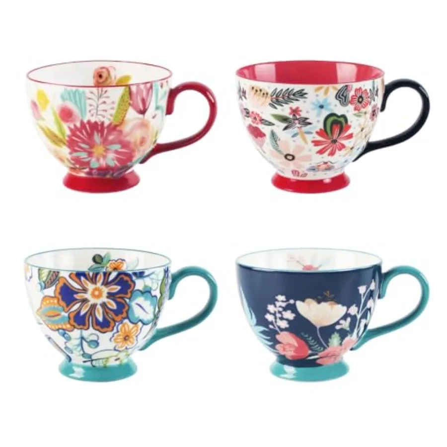 

A 4-piece teacup set 14oz hand-painted floral ceramic teacups large capacity with handles suitable for afternoon tea parties br