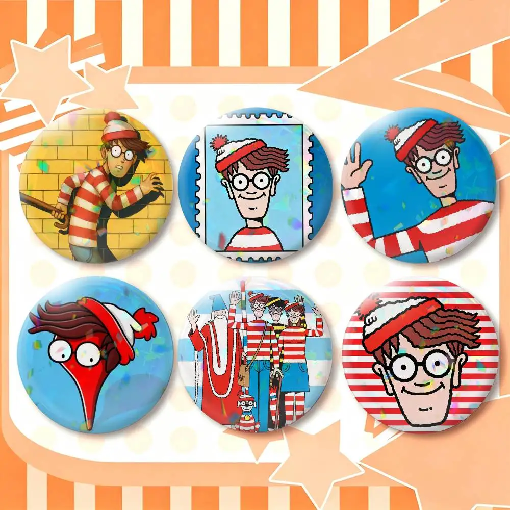 Game Wheres W-WallyS Waldo  25 32 44 58 75mm Badges Personalized Round Brooches Pins Accessory Gift
