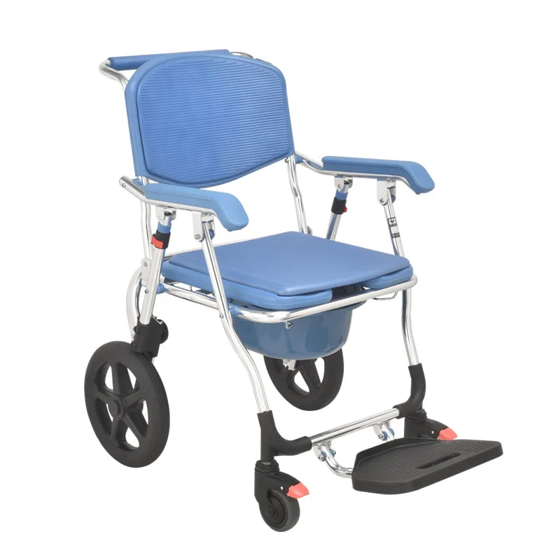 Portable transfer disabled  bathroom shower toilet  with wheels elderly aluminum folding commode chair