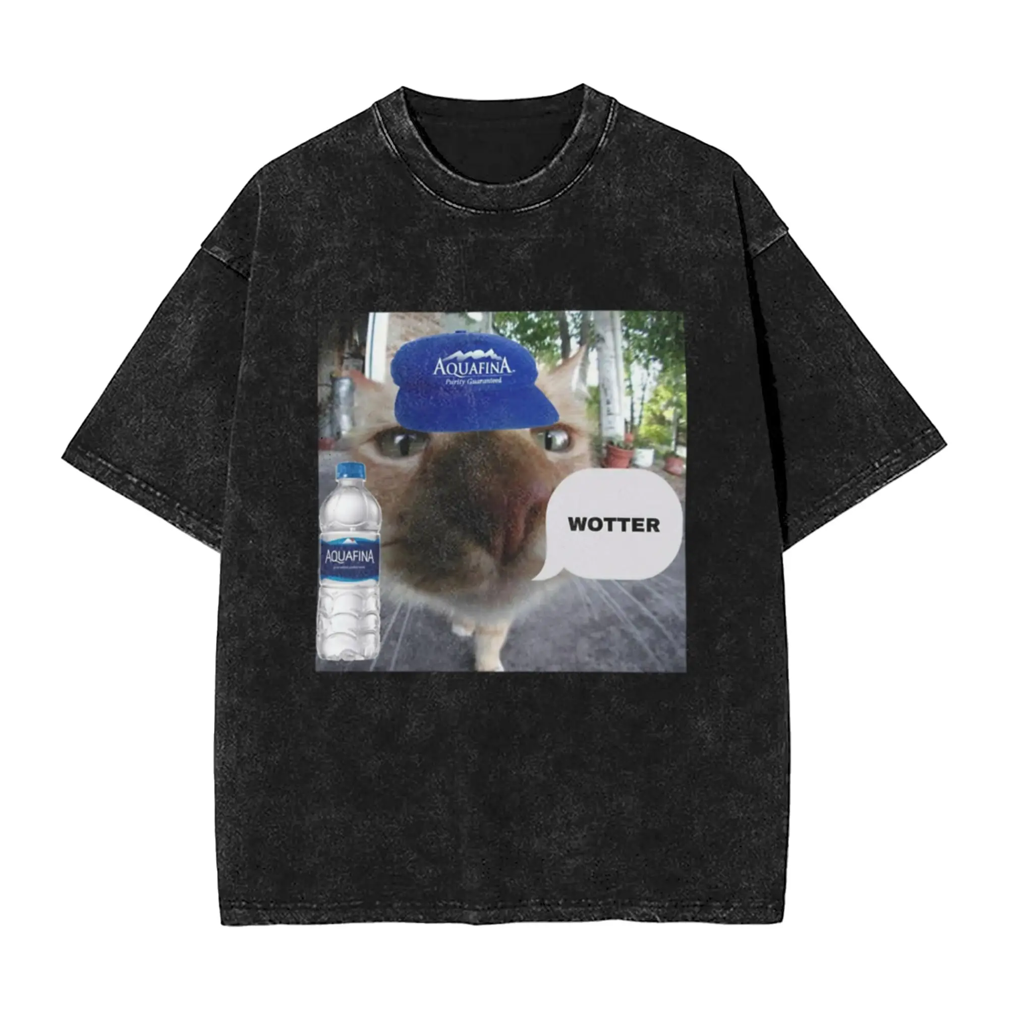 Demotivational Wotter Cat Meme Fanter Floppa Unique Cool A T-Shirt Oversized Short Sleeve Men's Women's Cotton Tees Tops
