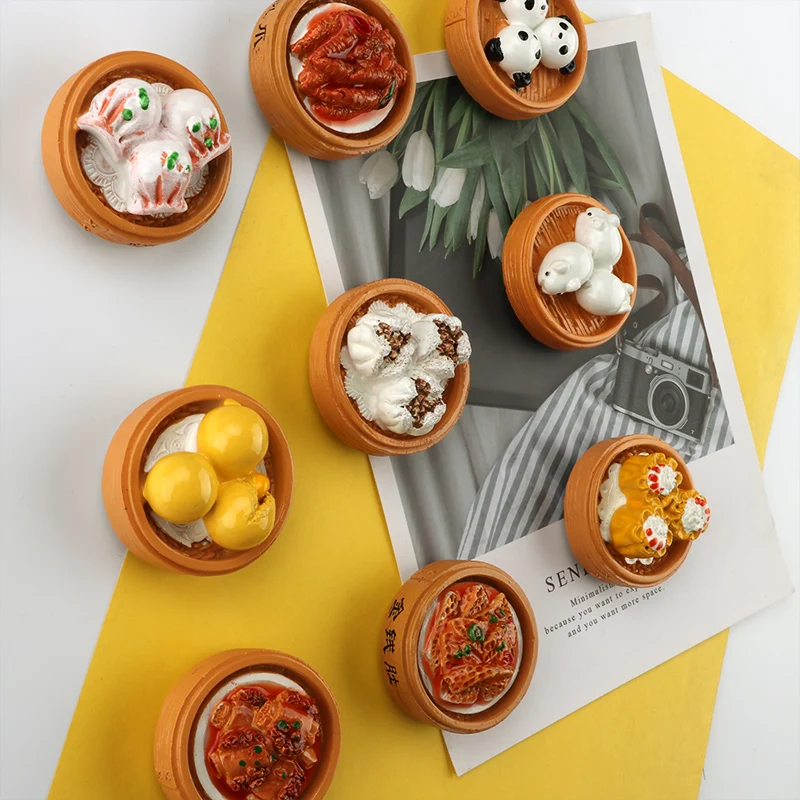 قوانغدونغ الكانتونية نمط الشاي الصباحي نموذج تمثال ملصق الثلاجة ثلاثية الأبعاد