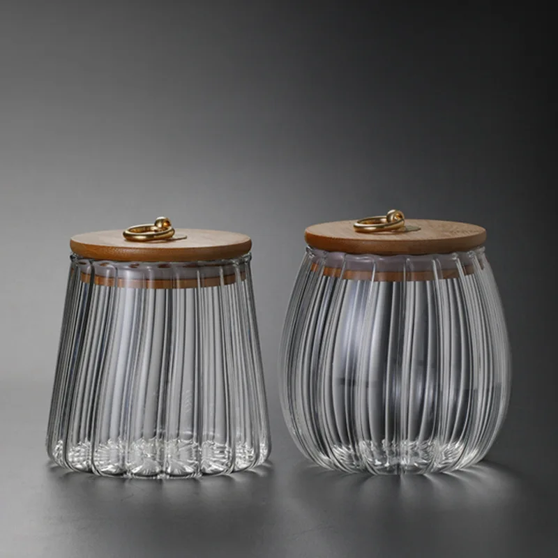 

Glass Jar Airtight Storage Airtight Food Container Wood Lid Bottle Grain Tea Coffee Bean Sugar Jar Kitchen Tools Snack Storage