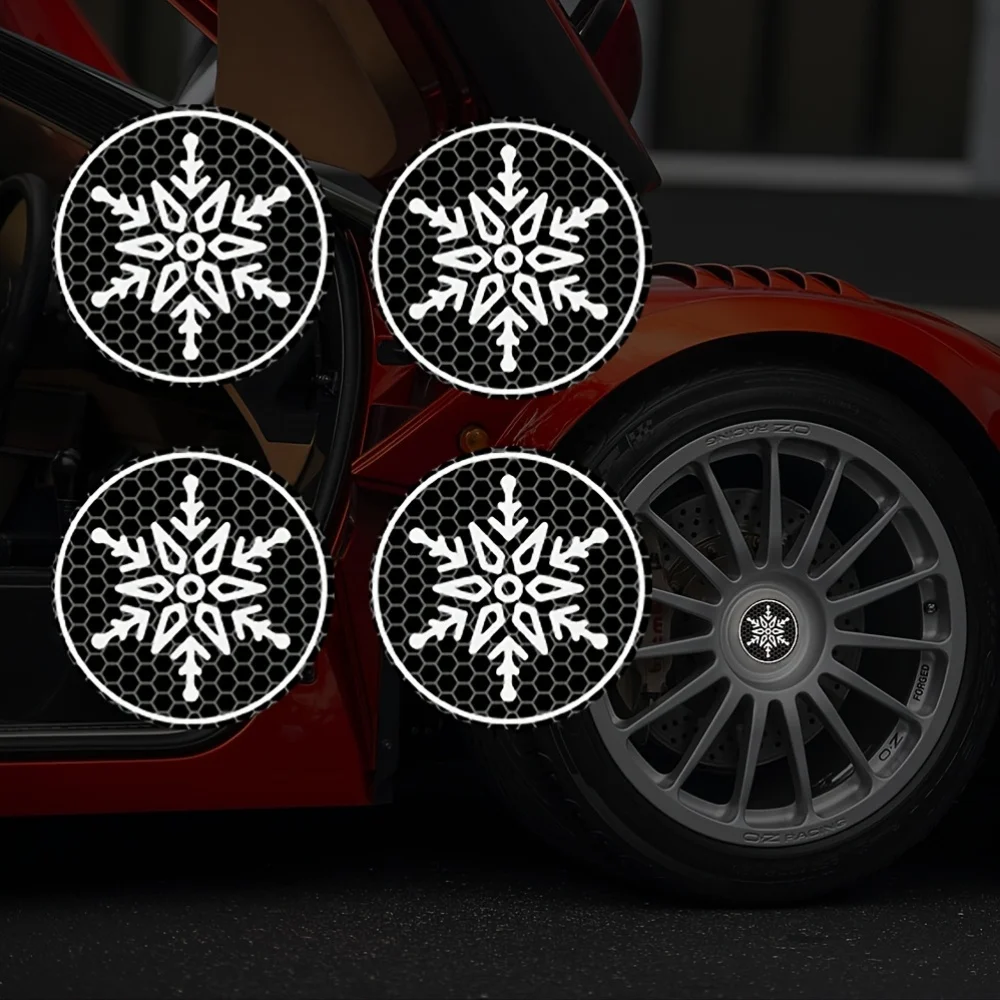 Snowflake Wheel Center Sticker Reflective Christmas Vinyl Decal for Car Rim Window Bumper Night Visibility Auto Decor