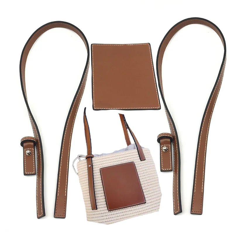 

hand-woven Luojia straw bag hand bill shoulder cotton straw bag artificial leather material bag accessories handles and label