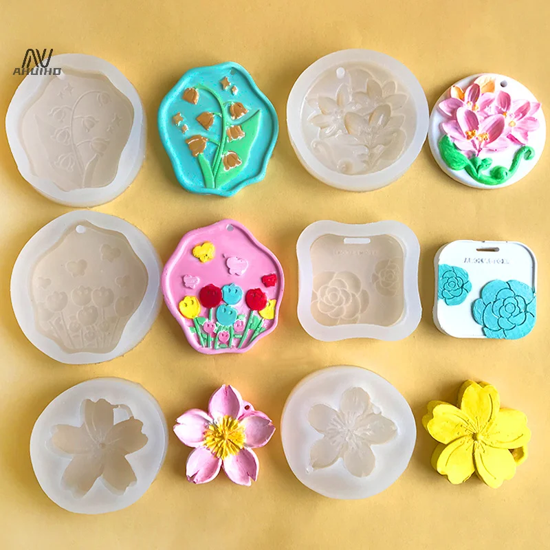 Flower Aromatherapy Gypsum Hanging Silicone Mold DIY Plaster Candle Wax Sheet Wardrobe Car Mounted Hanging Mould