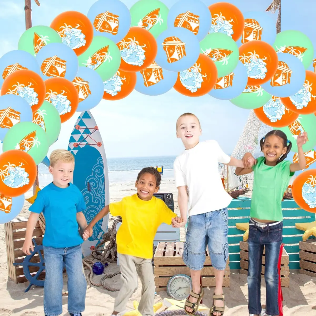 Sursurprise-빈티지 서핑 풍선 키트, 여름 서핑, 생일 파티 장식, 해변 수영장, 생일 장식 용품, 45PC