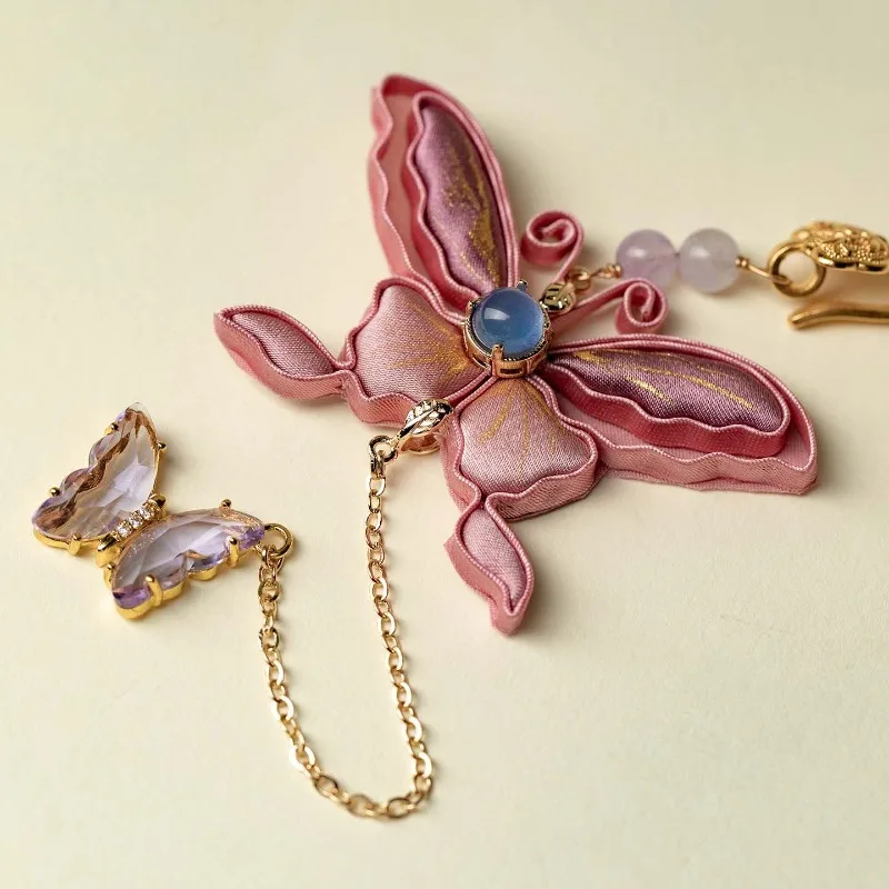 

Pink fabric angel cloud butterfly, chest pendant exquisite lady, brooch high-end new Chinese style, clothing accessories