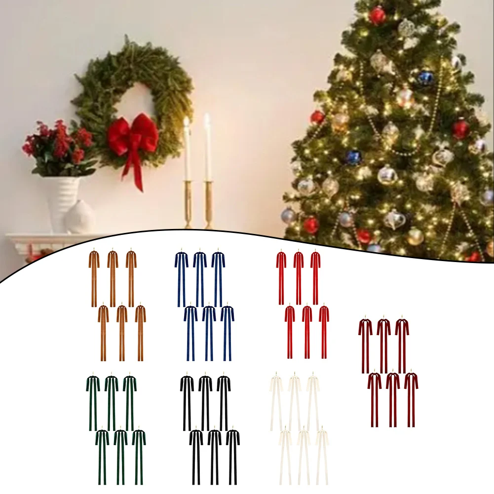 

6pcs bow pendants for Christmas tree wreath For DIY decoration polyester material colorful holiday embellishments