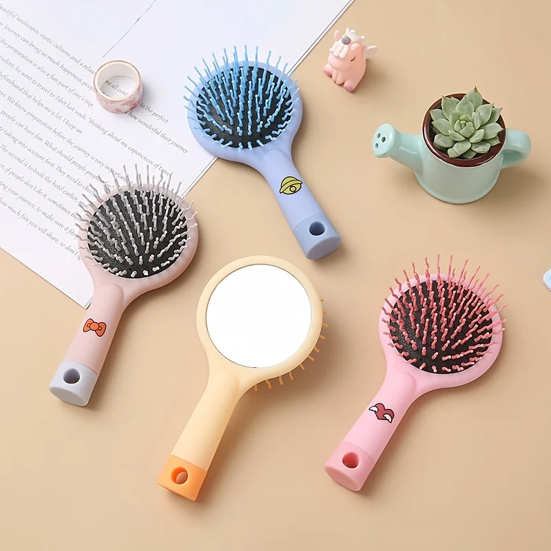 1Pc,Cute Massage Airbag Hair Comb With Mirror Anti-Static Comb