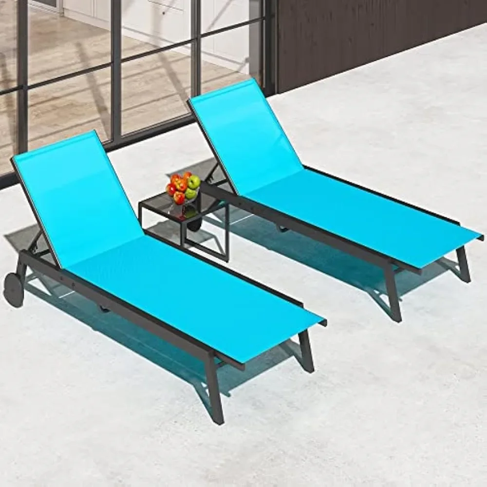 

Adjustable Backrest Poolside Loungers With Aluminum for Pool Beach Patio Lawn Porch (Blue) Freight Free Recliner Relaxing Chair