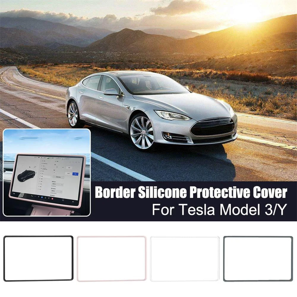 Tesla Model 3 Y Silicone Screen Frame Display Edge Protector Central Control Protective Cover Car 2023 2022 2021 2020 Accessores