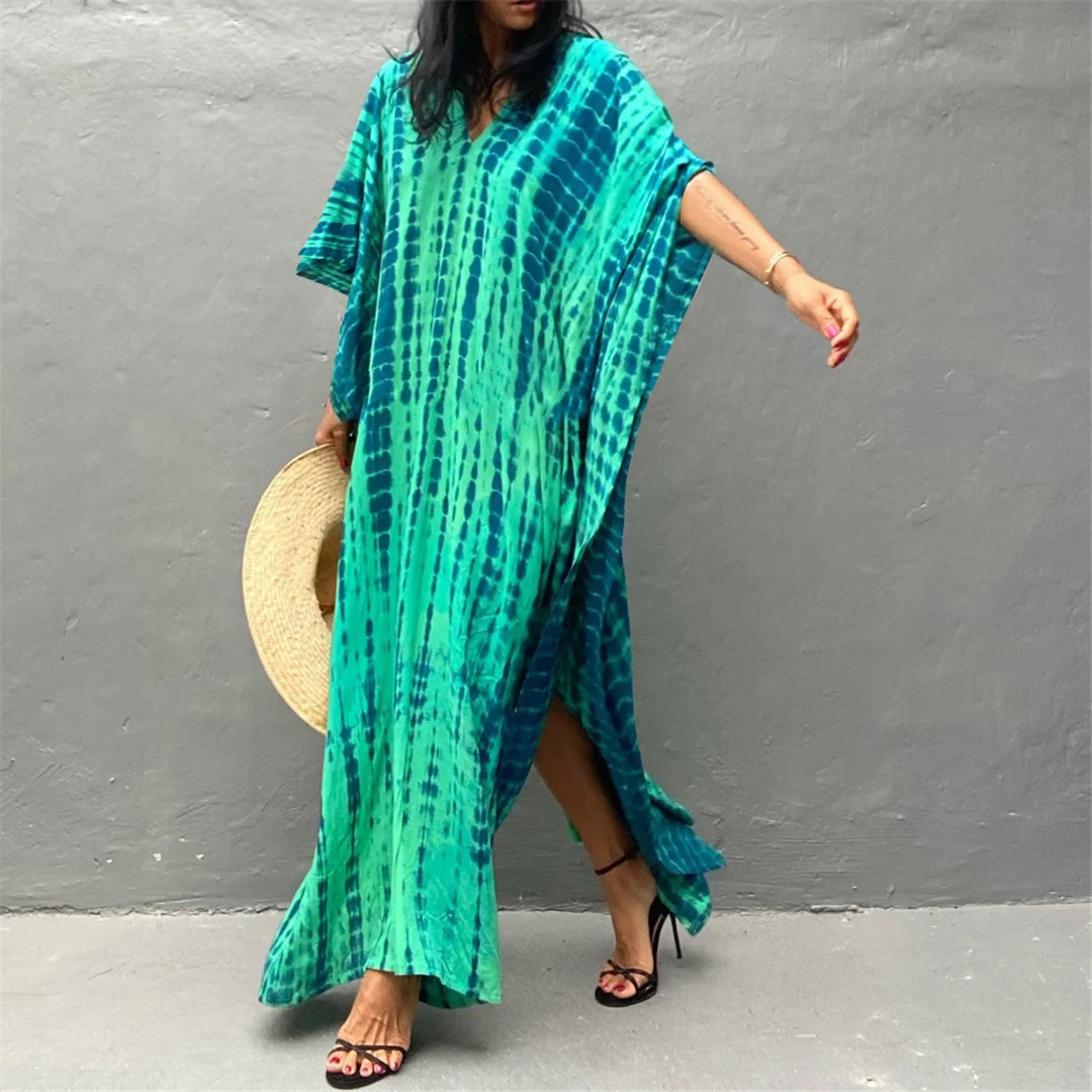 30 Farben, V-Ausschnitt, bedrucktes, farbenfrohes Batik-Tunika-Strandkleid, Strandkleid, Strandmode, Damen, V4477 – Detail 17