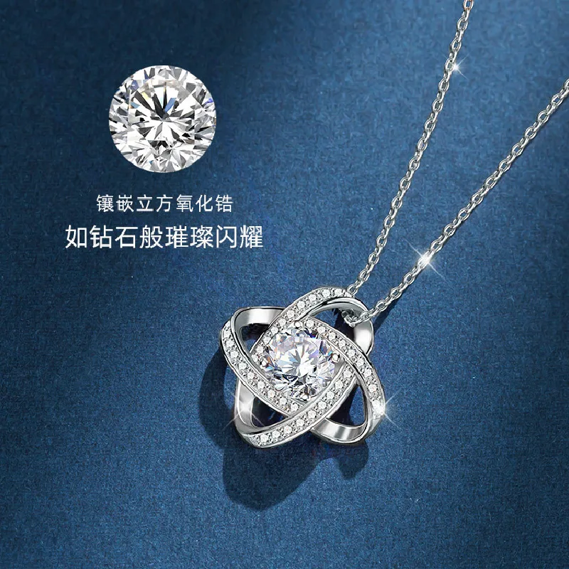 s925Sterling Silver Clover Necklace Cross-Border Full Diamond Pendant Amazon AliExpress European and American Style Necklace Fac