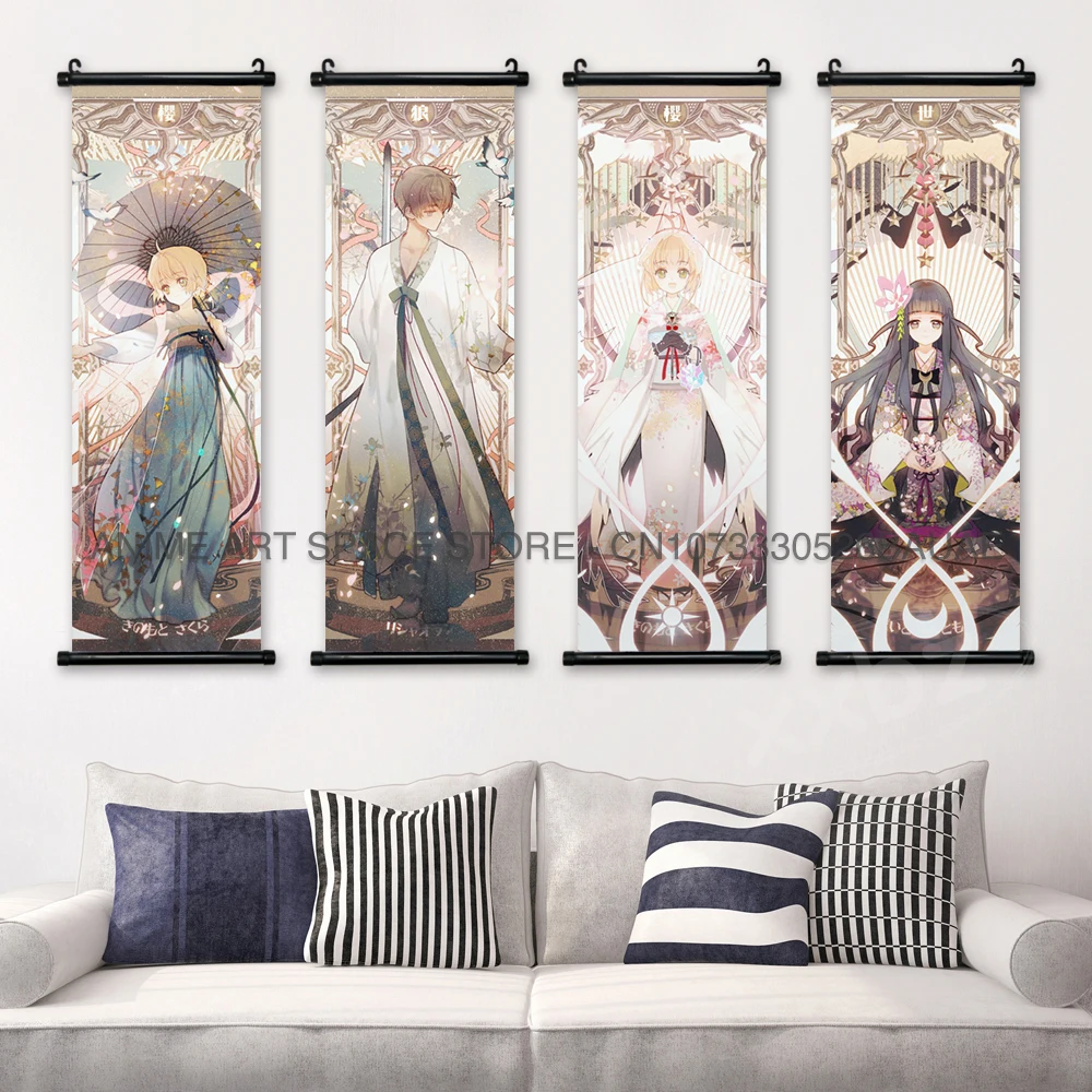 Cardcaptor Sakura Hanging Painting Anime Poster Wall Artwork Canvas Kinomoto Sakura Keruberosu Room Decor Scrolls Picture Gift