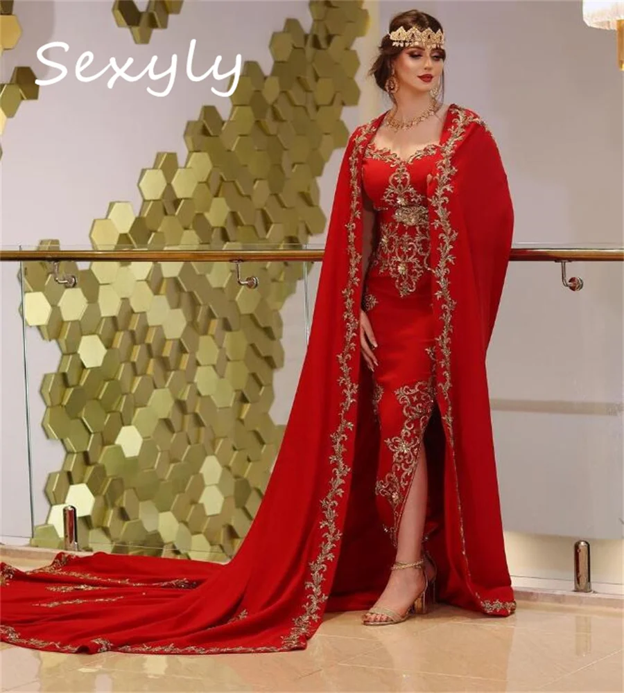 Abito Vintage rosso gotico Weddin con mantello 2023 Karakou algeria Dubai Abaya abiti da sposa marocchini elegante sposa rinascimentale Chic