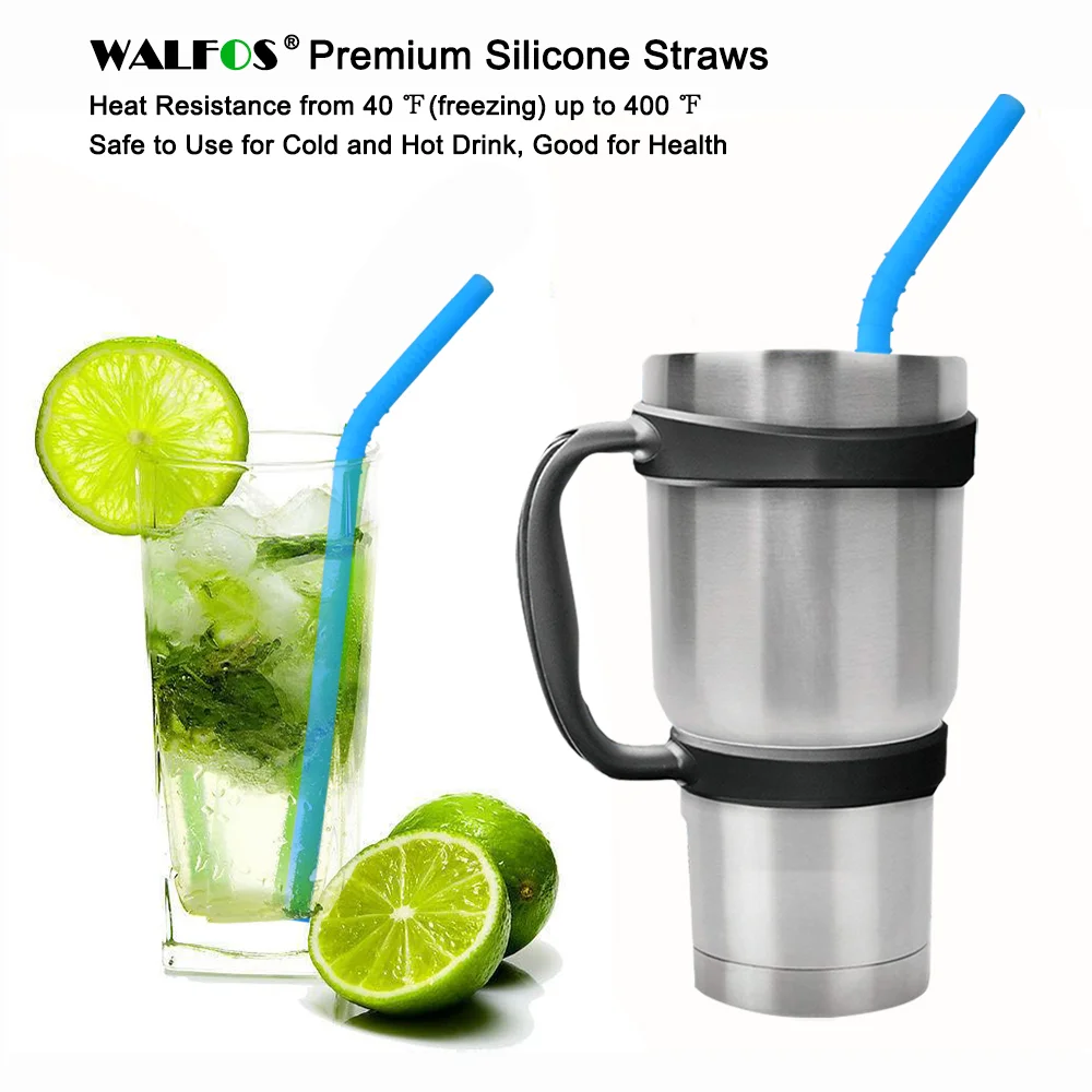 WALFOS 6 Pieces / Lot Reusable Silicone Drink Straws- Flexible Drinking Straws for 20 & 30 oz  Tumblers Mug or Smoothies