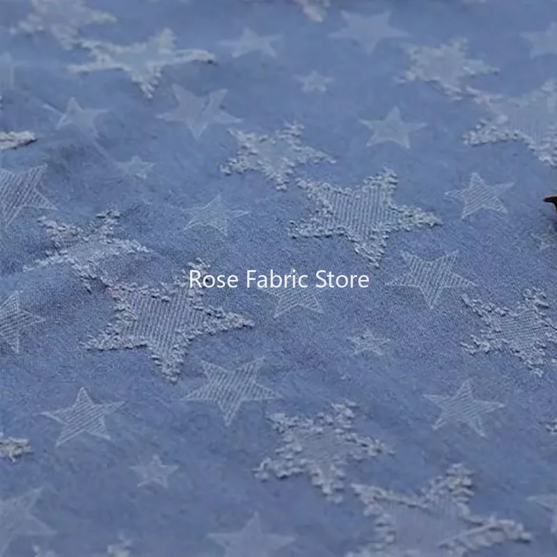 Tela vaquera Wahsed de 1 metro con patrón de estrella, telas Jacquard suaves, costura Diy, pantalones de vestir, Telas artesanales