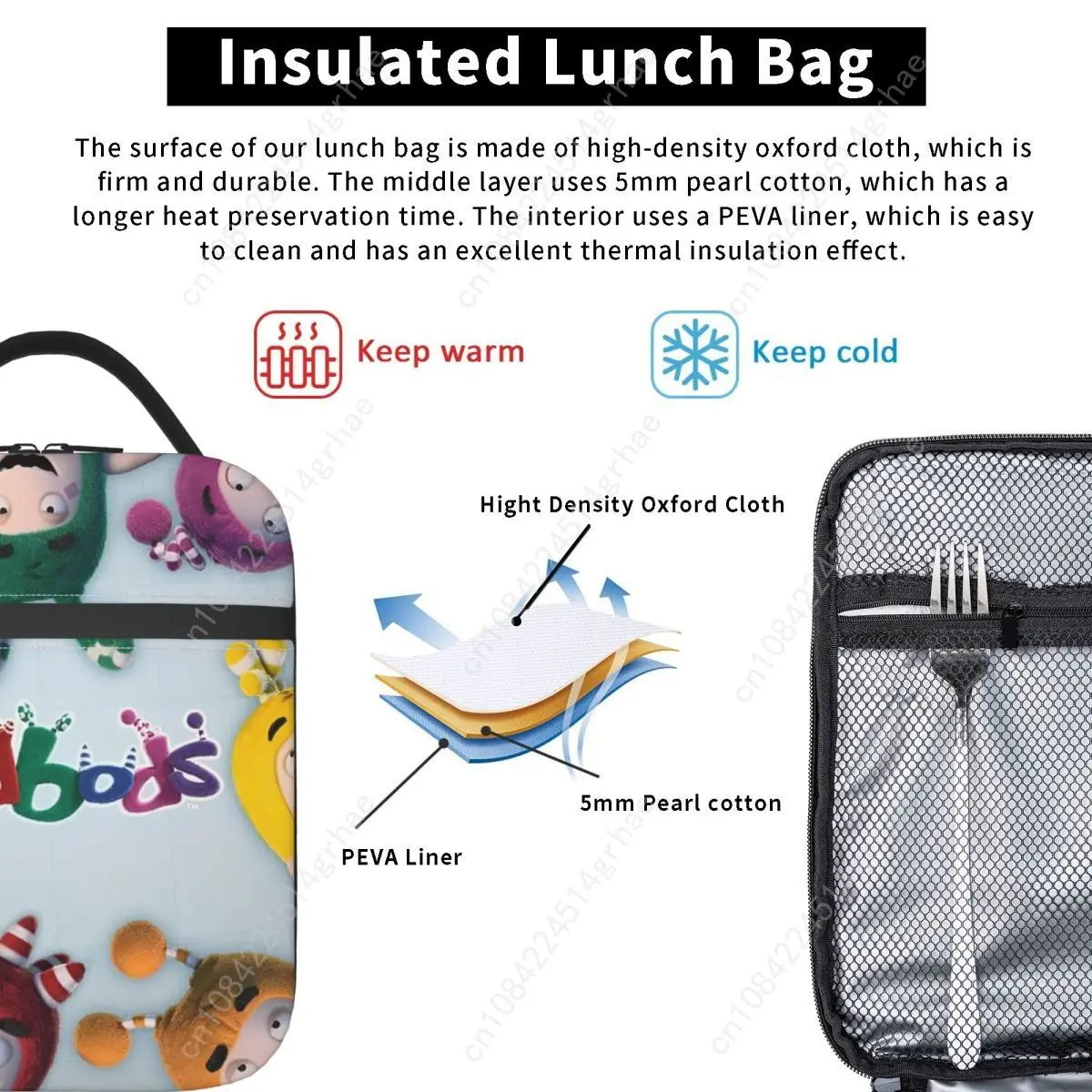 Oddbodes Anime Bubble Trouble Merch Insulated Lunch Bag For Travel Food Storage Bag Portable Cooler Thermal Lunch Boxes