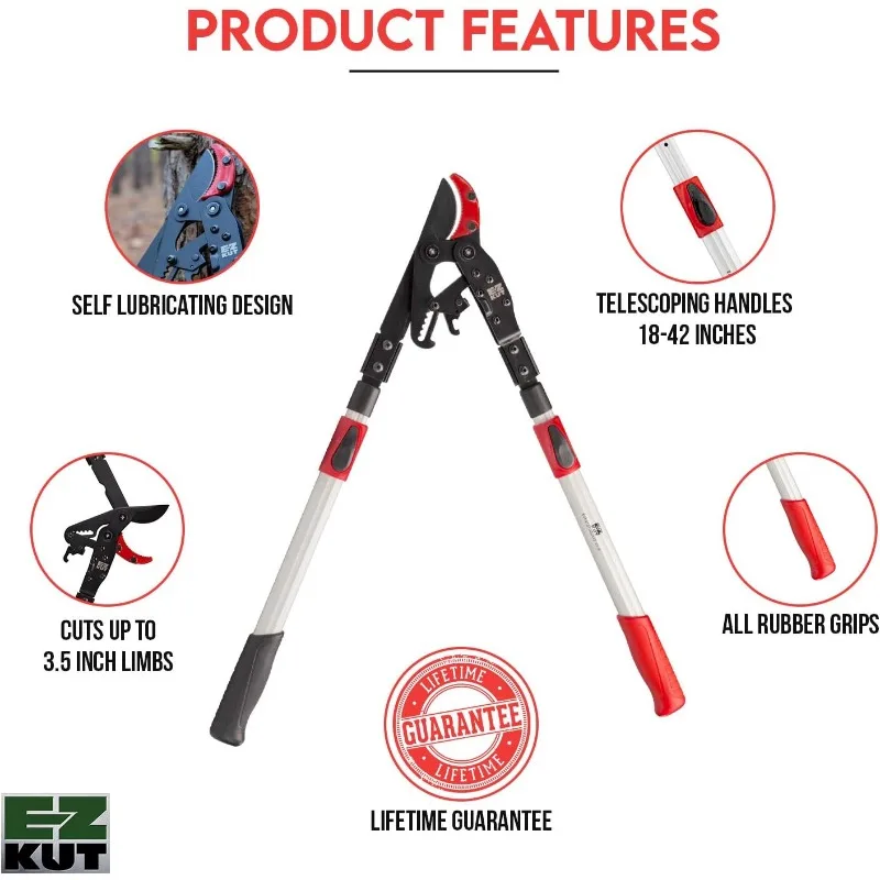 G2 Tree Trimmer Ratcheting Branch Cutter. Heavy Duty Branch Cutter. 42 inch Extendable Anvil Hand Loppers. Tree Pruner