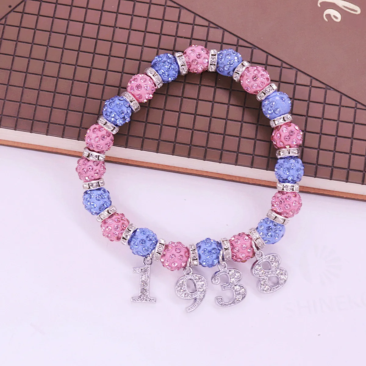 Adjust Stretch Beaded Light Blue Pink Crystal Beads Group Jack And Jill Symbol JJ 1938 Bracelets Jewelry