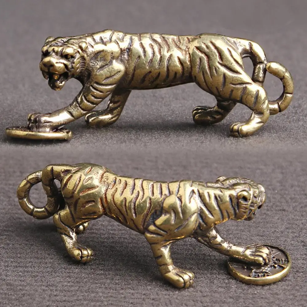 Милые брелки, антикварные подвески, декор для рабочего стола, скульптура животных, украшения, геометрические предметы, товары для дома, латунная статуя тигра