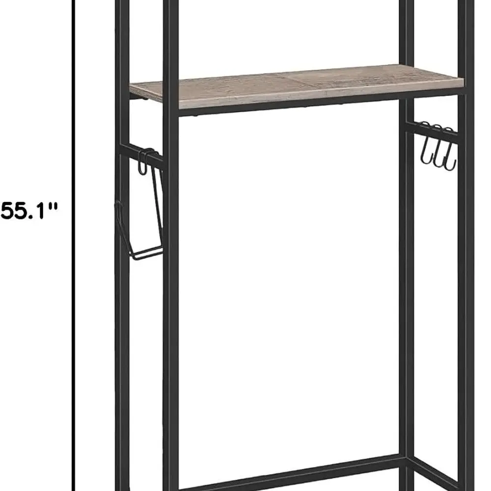 منظم تخزين فوق المرحاض بطبقتين مع حامل ورق وخطافات، موفر للمساحة، رمادي وأسود