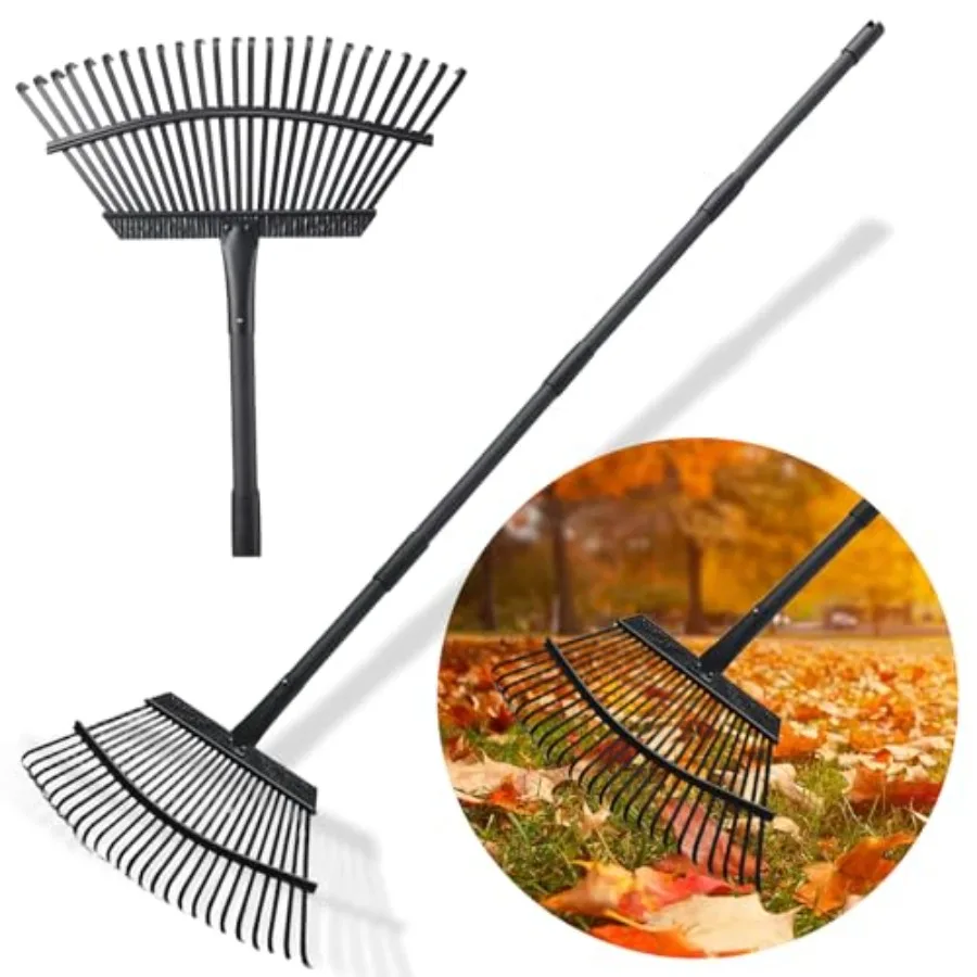 

Garden Rake for Leaves, Heavy Duty Metal Yard Rake with 64 inch Adjustable Handle, Ideal Leaf Rakes for Gardening, Dethatching,