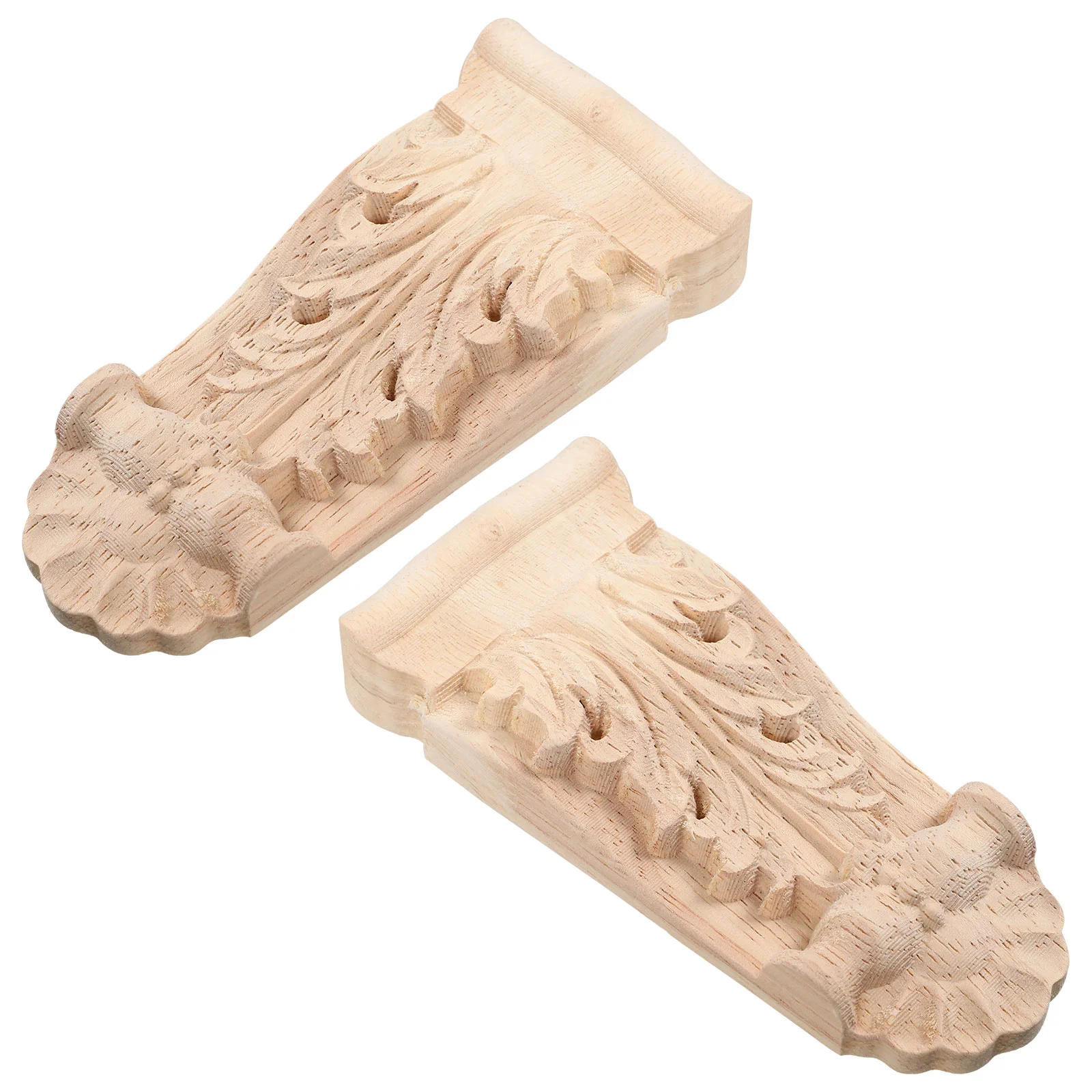 

2 Pcs Hornflower Wooden Roman Column Decorate Decorative Appliques for Furniture
