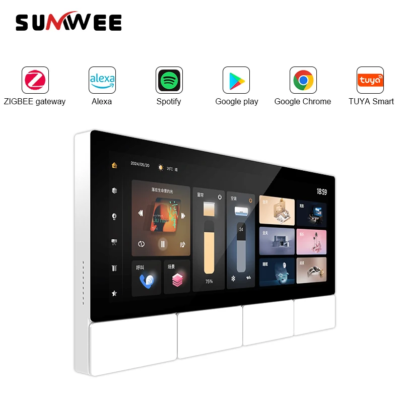 

TUYA Smart touch screen ZIGBEE Device Scene control panel IR Bluetooths audio wall amplifiers ALEXA WIFI Sound Android 11 system