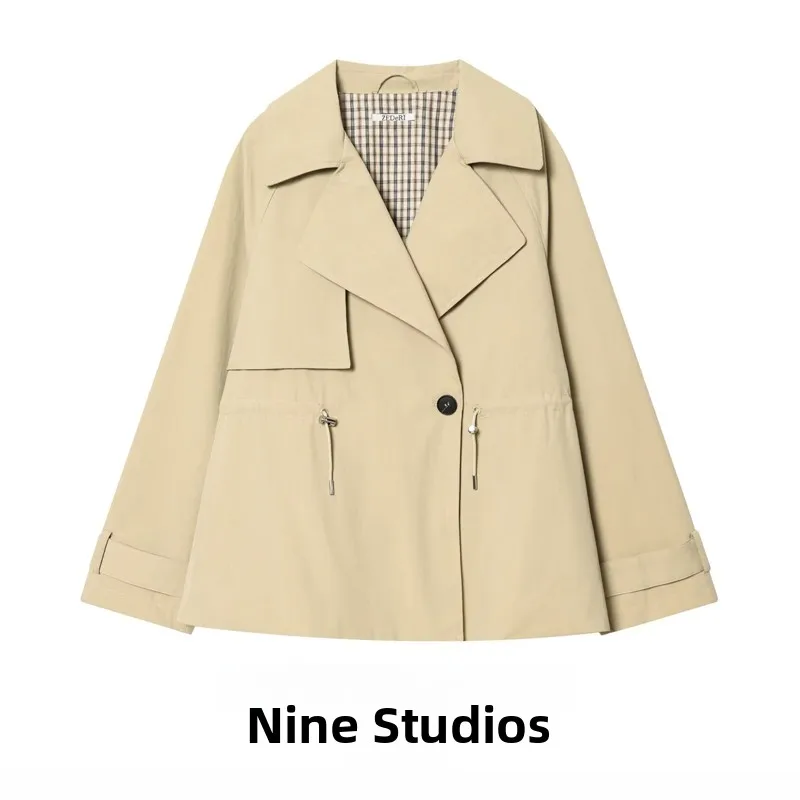 

NINE ZAR Women's Short Coat Jacket Adjustable Waist Turn-down Collar Outerwear Top 6318049 Fashionable Spring Polyester