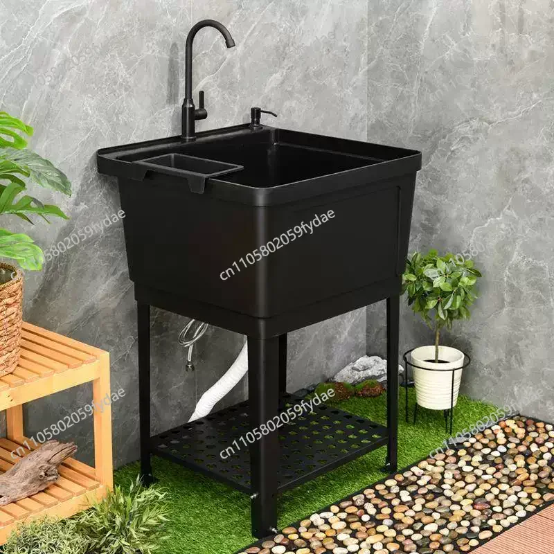 Freestanding  Stainless Steel Utility Sink, Laundry&Utility Room Sinks, Rectangular Single Bowl Black/Silver