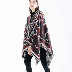 NEW Women Winter Boho Hooded Coat Cape Poncho Ladies Shawls Wrap Female Pashmina Plaid Cashmere Blanket Scarf Bufanda Mujer