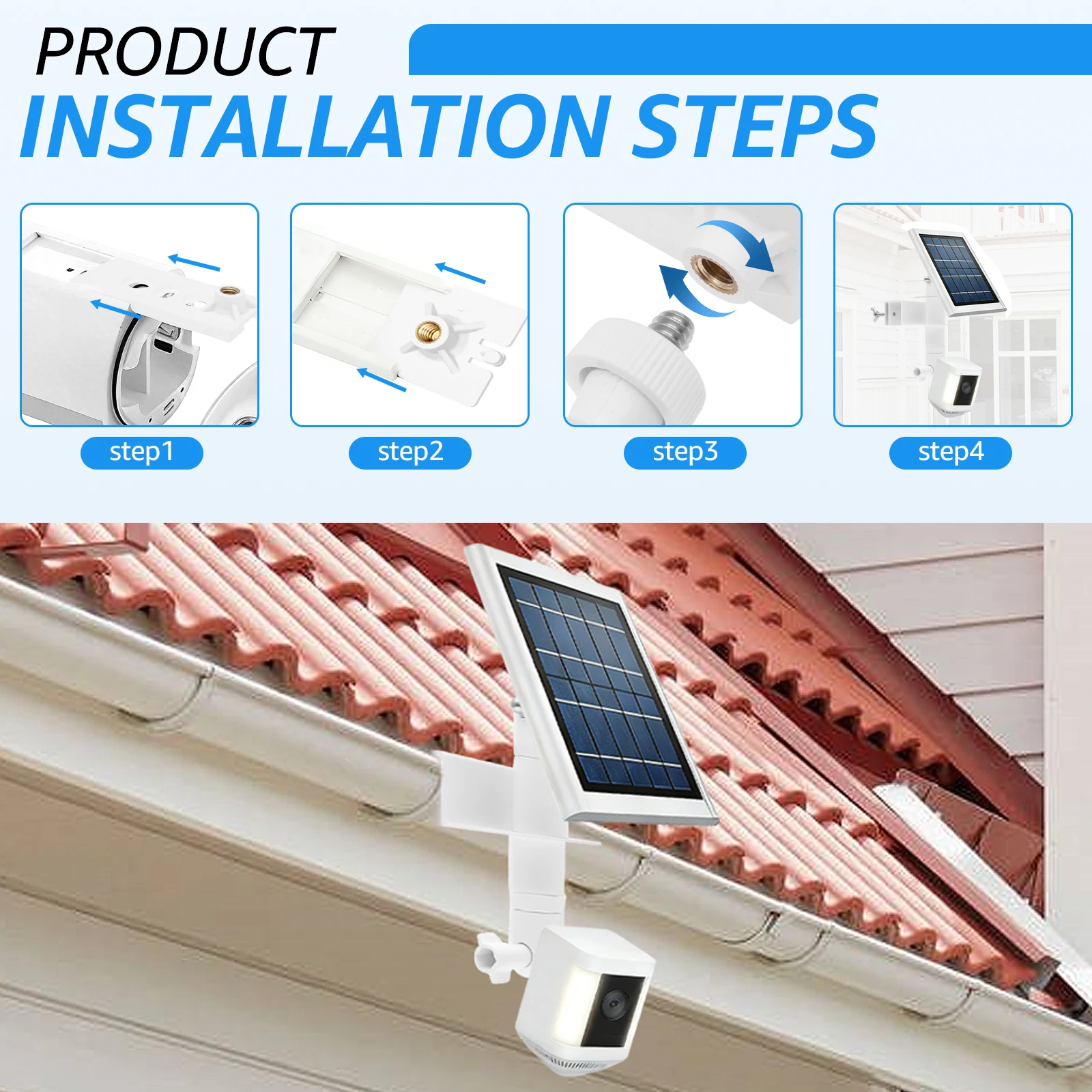 360° Outdoor camera and solar panel mount for Arlo EufyCam Ring Spotlight Cam Gutter Mount No To Drill Holes Wall Mount Bracket view 4
