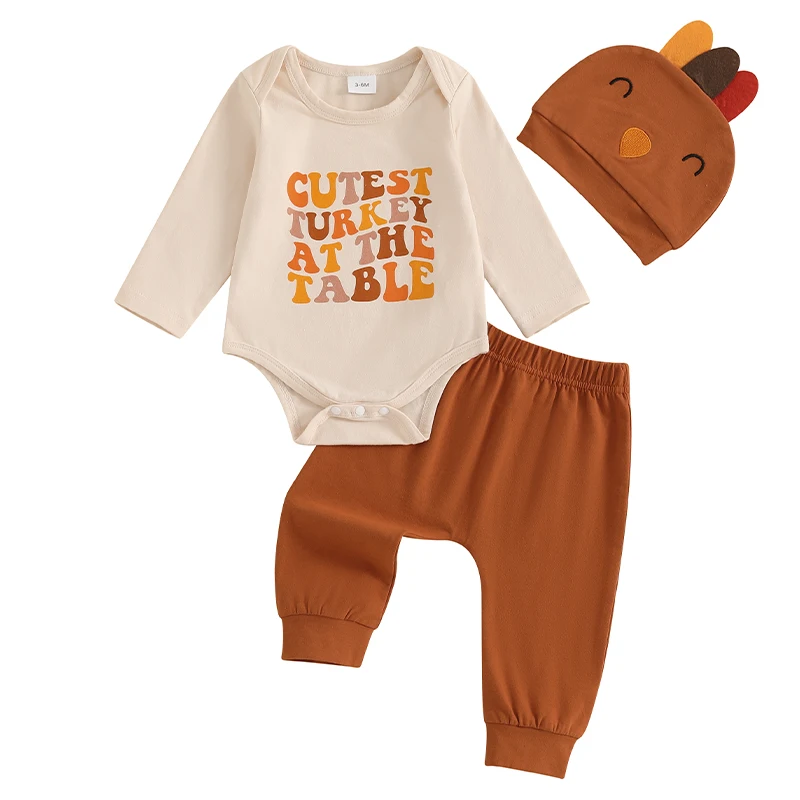 My First Thanksgiving Baby Boy Outfit Infant Little Turkey Hat Bodysuit Pants Newborn 1st Thanksgiving Outfits