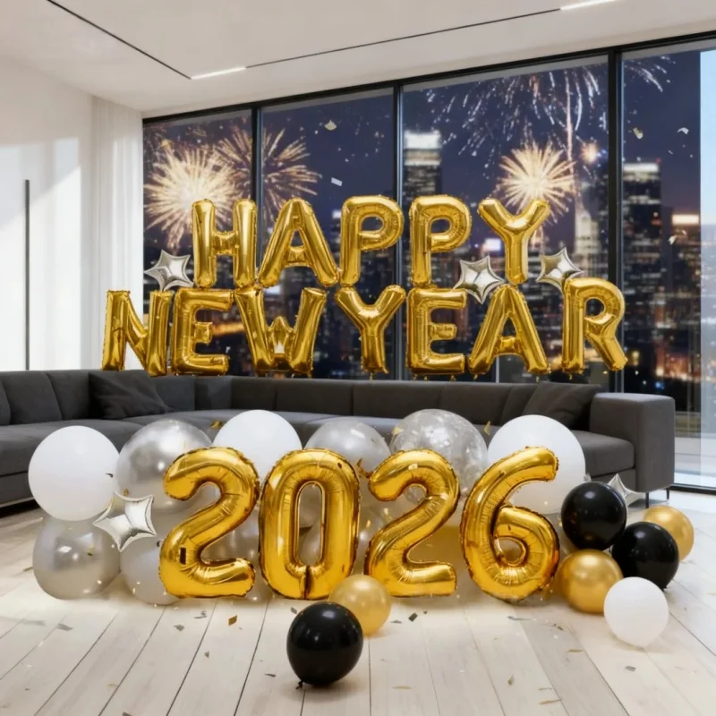 18 Stück 2026 Frohes Neues Jahr-Baseballon-Set 32 Zoll Gold Nummer 2026 gepaart mit 16 Zoll Gold Frohes Neues Jahr Buchstaben-Folienballons, geeignet für Neujahrspartys, Firmen-Neujahrspartys,