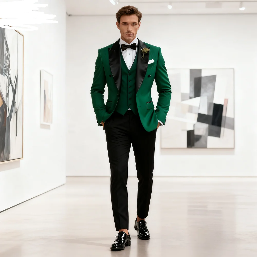 

AnnieBritney Men's Wedding Smoking Suit Double Breasted Blazer with Pants Fitted Solid Color 2-Piece Tuxedo for Men