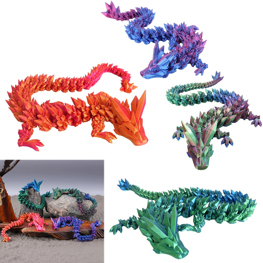 4pcs 3D Printed Crystal Dragon Articulated Dragon Fidget Toy Executive Desk Toys Home Office Decor Birthday Gift for Boys