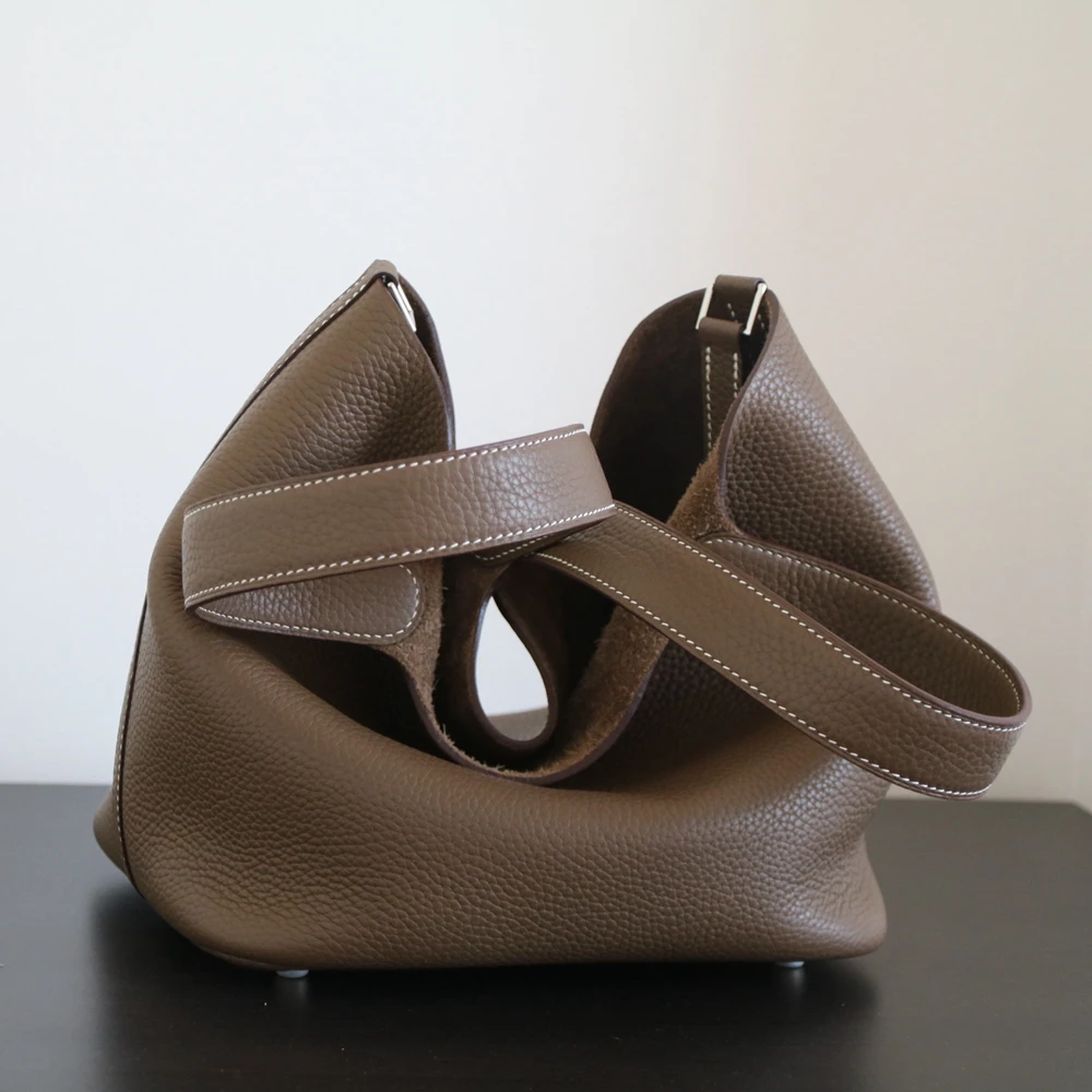 High Quality Luxury Bucket Bag Genuine Leather Women Tote Bag\\Handbag Fashion Simple Real Cowhide Leather Female Bag Soft Big