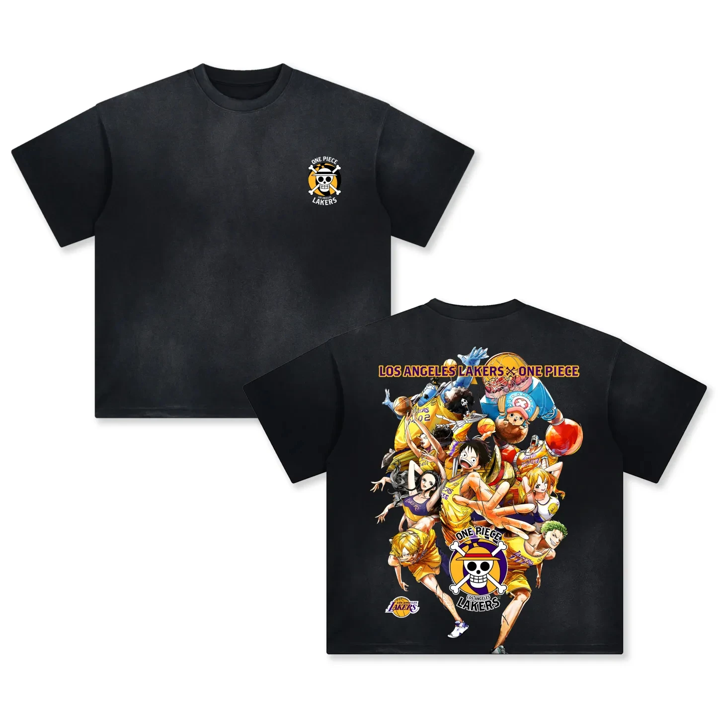 

One Piece Collaboration Summer Men's and Women's Casual Loose Plus-size Washable Sporty Round-neck Short-sleeved T-shirts