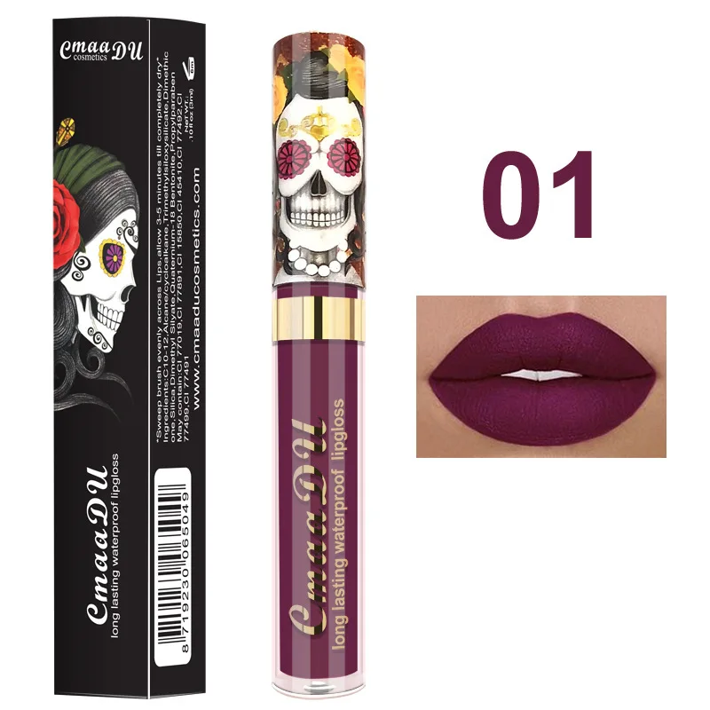 Halloween Skeleton Lipstick 6 Shades Matte Finish Long Lasting Waterproof Non Transfer for Party Cosplay Photo Shoot Makeup