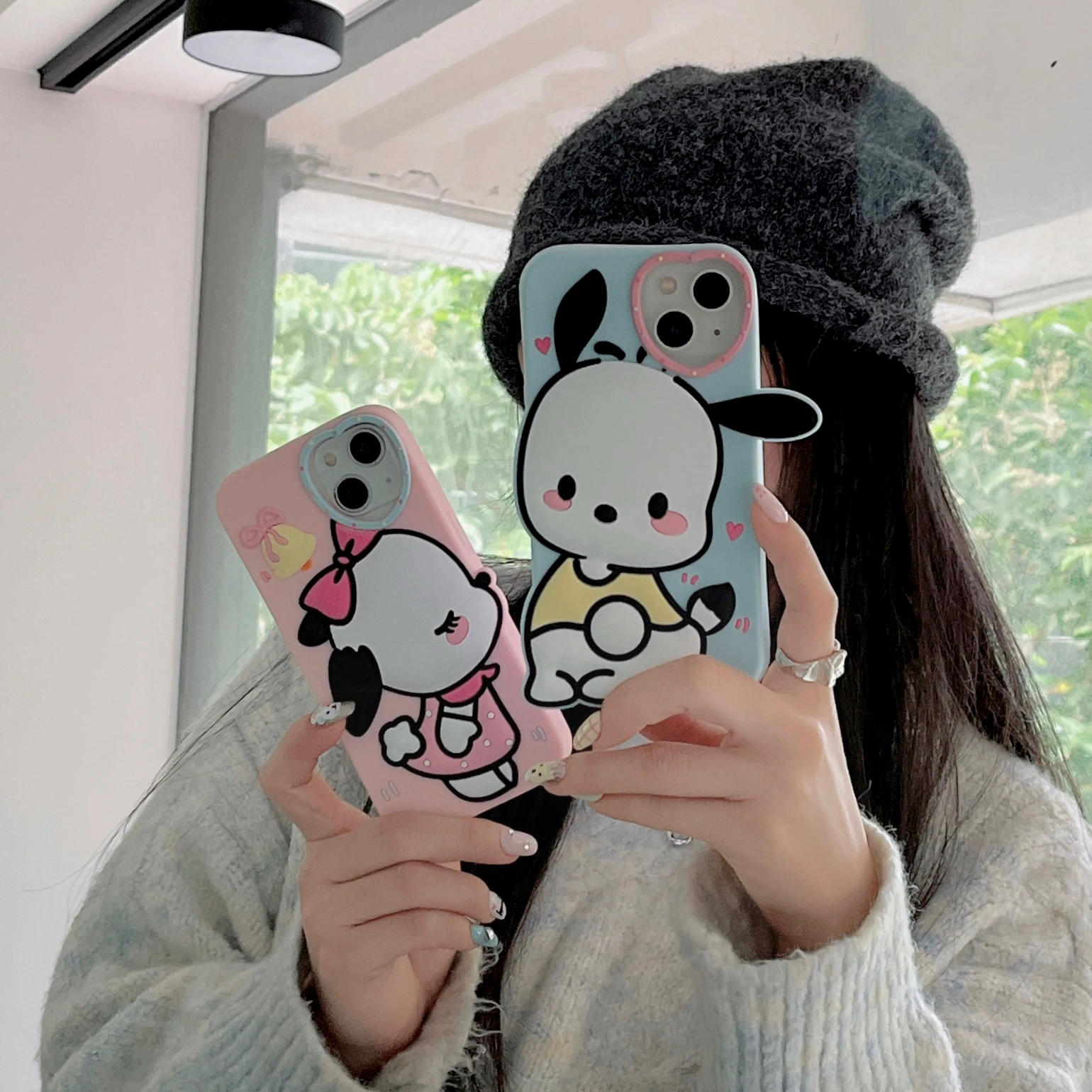 Cartoon Pochacco Couple Phone Case For iPhone 15Pro Max 14 13 12 11 Sanrio Cute Dog Soft Silicone Shockproof Blue and Pink Cover