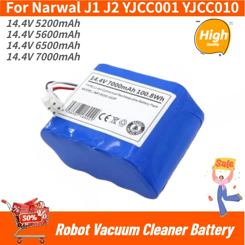 14.4V 5200mAh-7000mAh Battery for Narwal J1 J2 YJCC001 YJCC010 Robot Vacuum Cleaner High Quality Replacement Battery