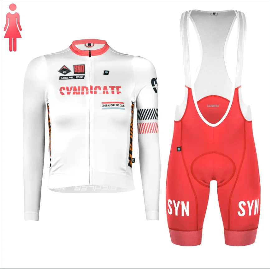 SYN Women\'s long sleeve white cycling jersey and black/red/green bottom new style spring autumn season outdoor cycling clothing